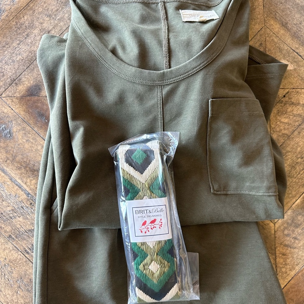 Green Lou & Gray top and shorts with strap.